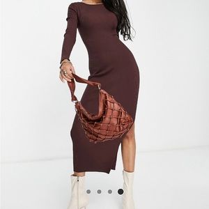 ASOS Design Brown knit dress with twist back. Size US 14.